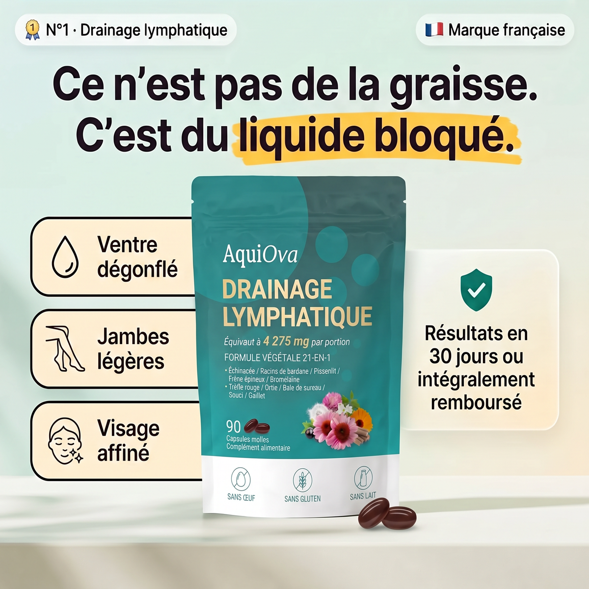 Aquiova drainage lymphatique femme - ancien packaging, sans bandeau promo